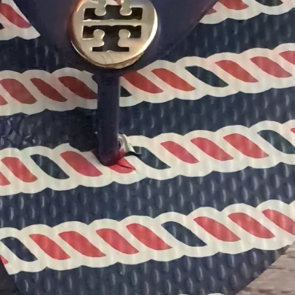 Tory Burch Navy and Red Rope Pattern Sandals - Picture 3 of 6